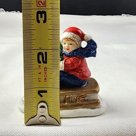 Vintage Russ Berrie & Co. Waving Child on Sleigh with Tree Item No 9734 - Picture 6 of 7